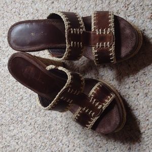 New never worn leather sandals MATISSE 4 inch heel wrapped in rope size 7.5